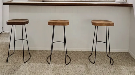 Set of 3 Wood Seat Bar Stools – 30″ Tall
