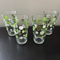 Libby Vintage Green and White Polka Dotted Glasses(Set of 4)
