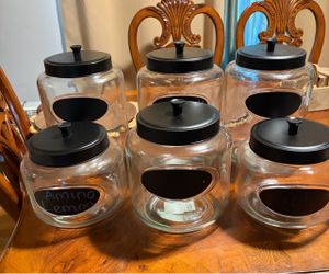Set of 6 Glass Canisters with Chalkboard Labels. Read description 1st