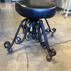 Beautiful Vintage Wrought Iron Rolling Stool