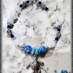 Sea Turtle Charm Beaded Handmade Bracelet 