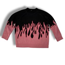 Aelfric Eden Solid Black Hot Pink Flames Sweater Men’s Size XL NWT   Elevate your fashion game with the Aelfric Eden Black &Hot Pink Flames Sweater. T