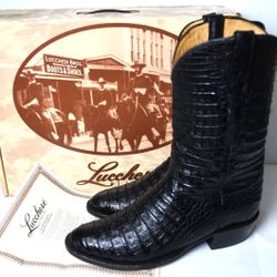 Lucchese Classics Handmade Full Alligator Leather Cowboy Boots Black Mens 10.5