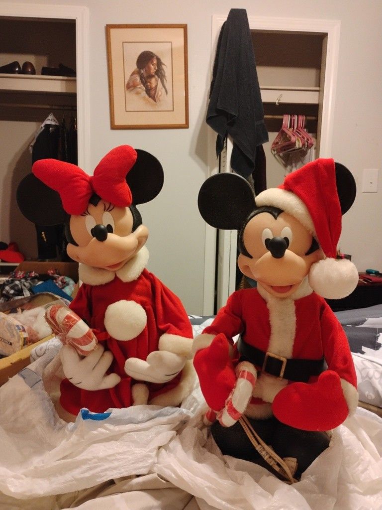 VINTAGE Animated Christmas Mickey And Minnie Mouse In Original Box