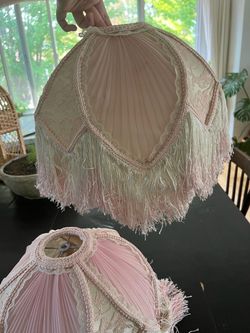 Vintage Pink Fringe Lamp Shades – Set of 2