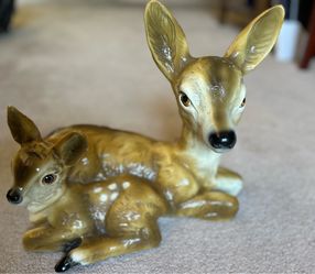 Ceramic mother and baby Deer Figurine Set