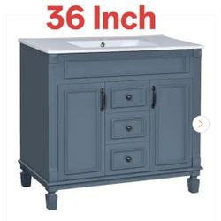 36 in. Wood Bathroom Vanity, Blue Bathroom Storage Cabinet with 2-Soft Closing Doors and 2-Drawers, Single Sink