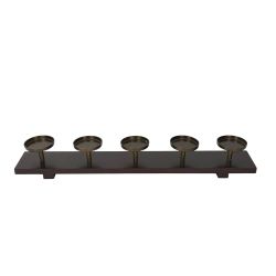 Iron & Wood 5-Candle Pillar Holder Candelabra Fireplace Table Decor
