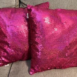 Two Plush Fuchsia Pink Sequin  Pillows
