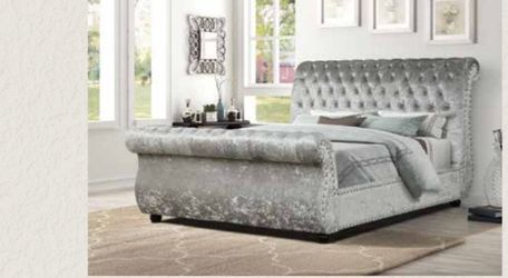 Velvet Sleigh Bed