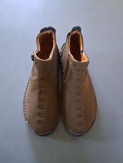 Brown Leather Ankle Boots with Woven Detail