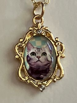 Miniature Framed Cat Portrait Charm Pendant Necklace - New Kitty Jewelry