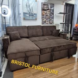 🍀 Sectional Sofa Bed, Chocolate Color, Corduroy Fabric, New in the Box.
