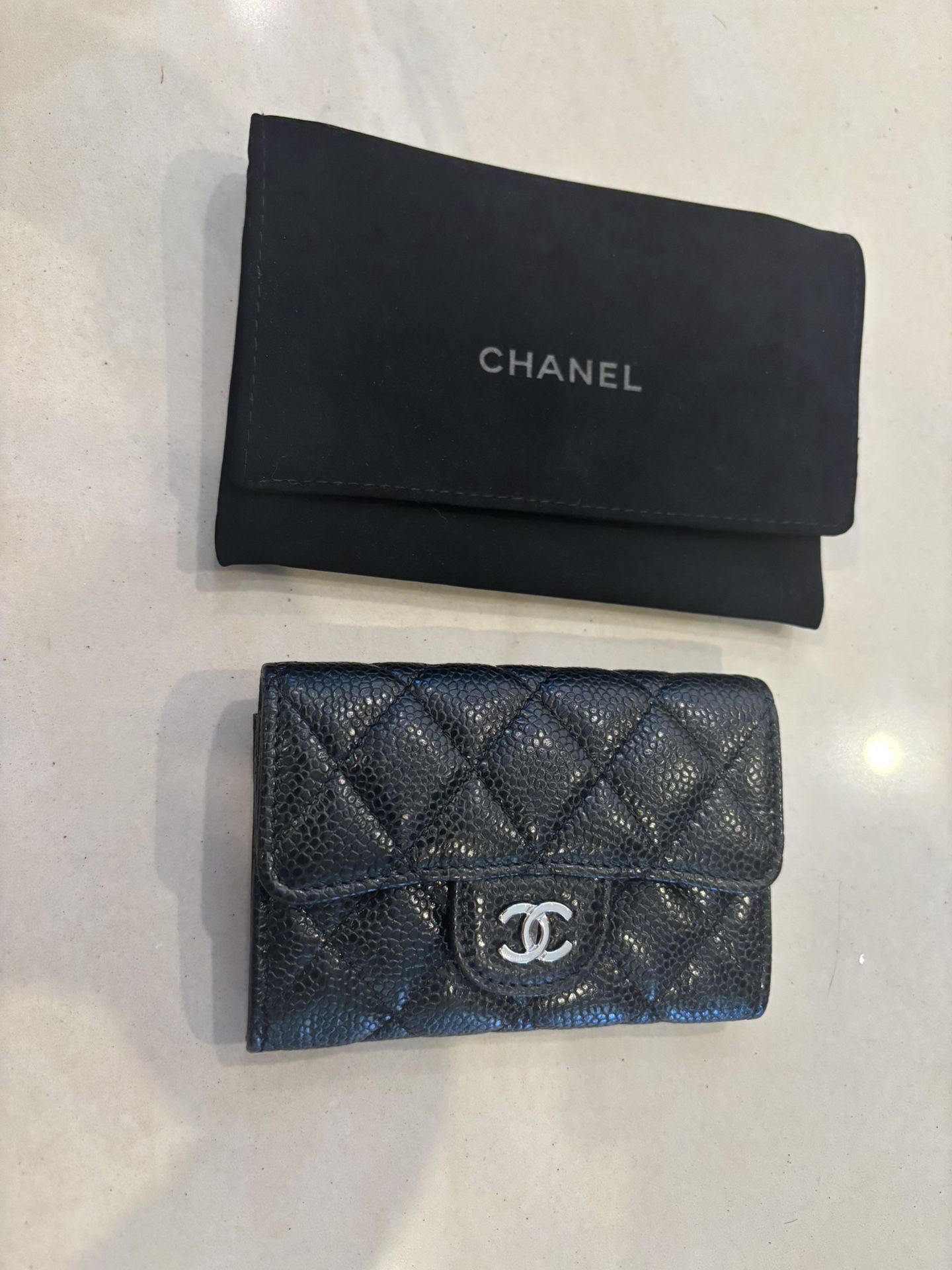 Chanel Classic Card Holder Wallet Black Caviar Silver Hardware
