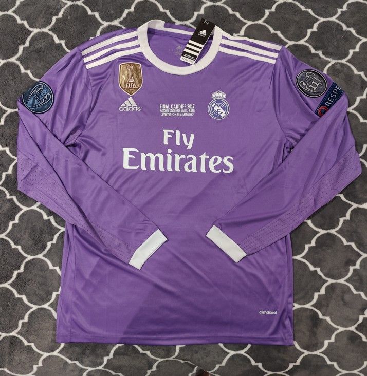 Ronaldo Jersey #7 Madrid 2016-2017 Adidas Real Madrid Long Sleeve Soccer Jersey UCL Cardiff