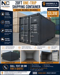 20FT One-Trip Shipping Container – Jacksonville, FL – Delivered $3,310
