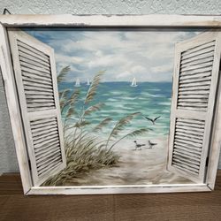 Beach Wall Art Wood Frame 23.5”w x 20”h