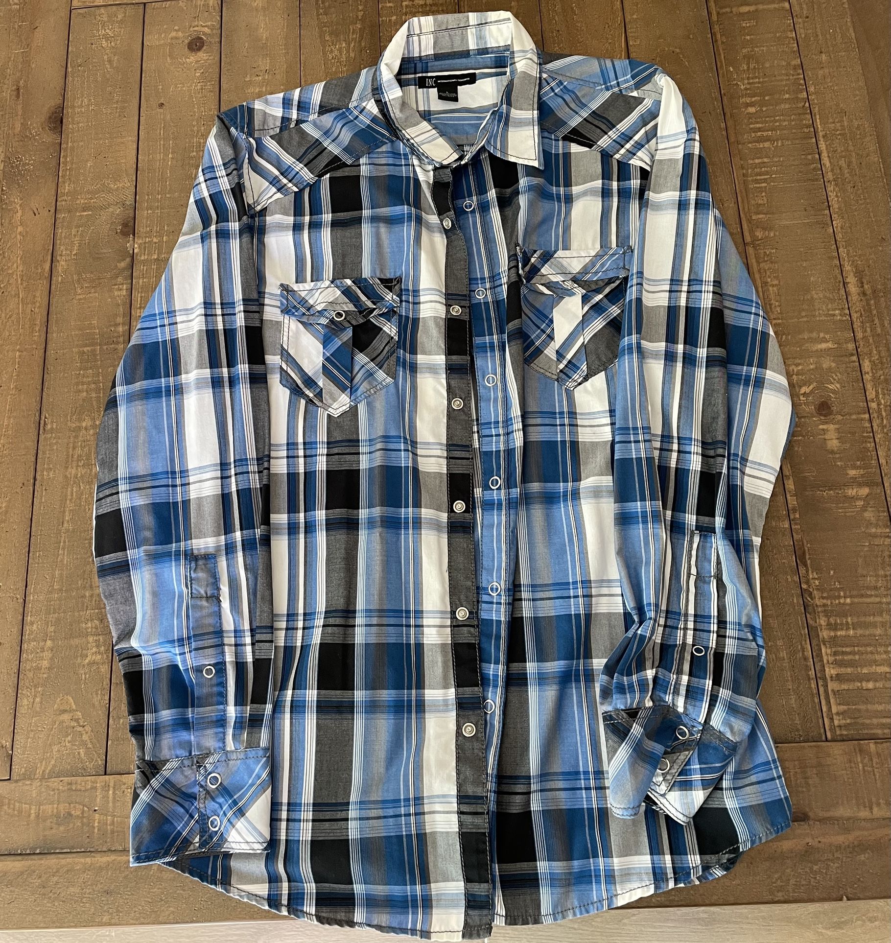 Mens INC Plaid Dress Shirt Men Size Large