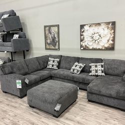 NEW 🔻$10 Down Payment Finance 🦋Ballinasloe Dark Gray 3 Piece Laf/Raf Sectional with Chaise ▪️# Sofa # Loveseat # Couch