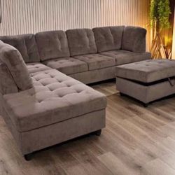 Brown Sectional Couch Set And Ottoman