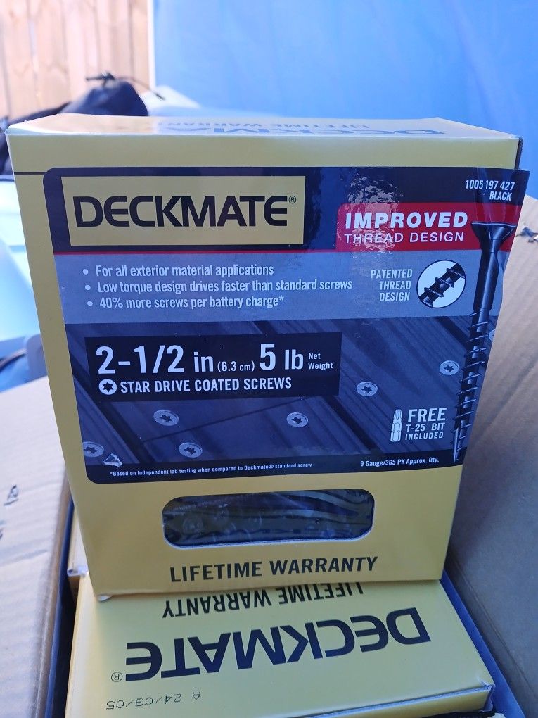 New 2½" Black Exterior Screws, 5 Lbs Box. 4 Boxes Available, $20 each box.