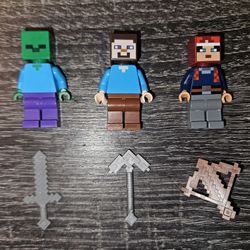 (6) Piece Lot Minecraft Lego Mini Figure & Weapons