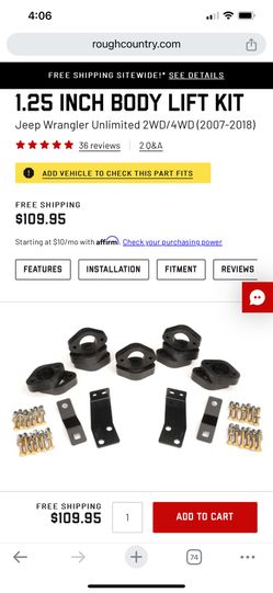 rough country 1.25 body lift for jeep jk