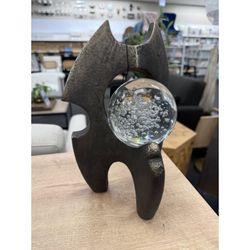Resin Glass Crystal Bubble Orb Sculpture, 8 x 11 in, Black