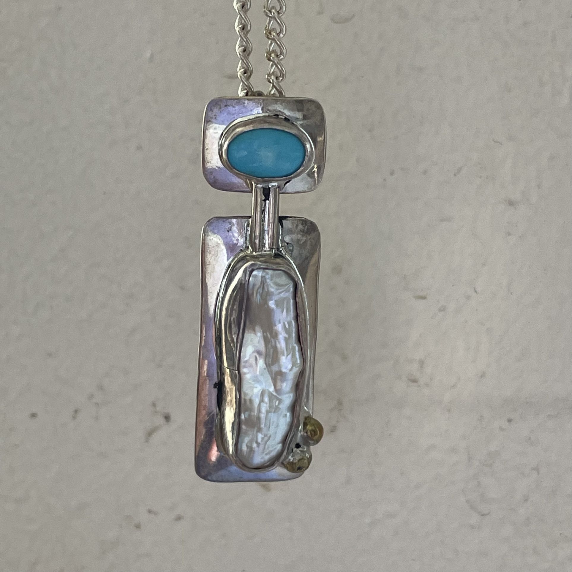 Sterling Silver Pendant with Turquoise & Pearl