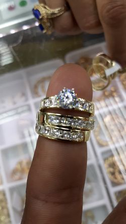 14k gold 3 set wedding set 15.3 grams cz stones