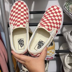 Checkered Slip On Red Vans 7.5 Womens