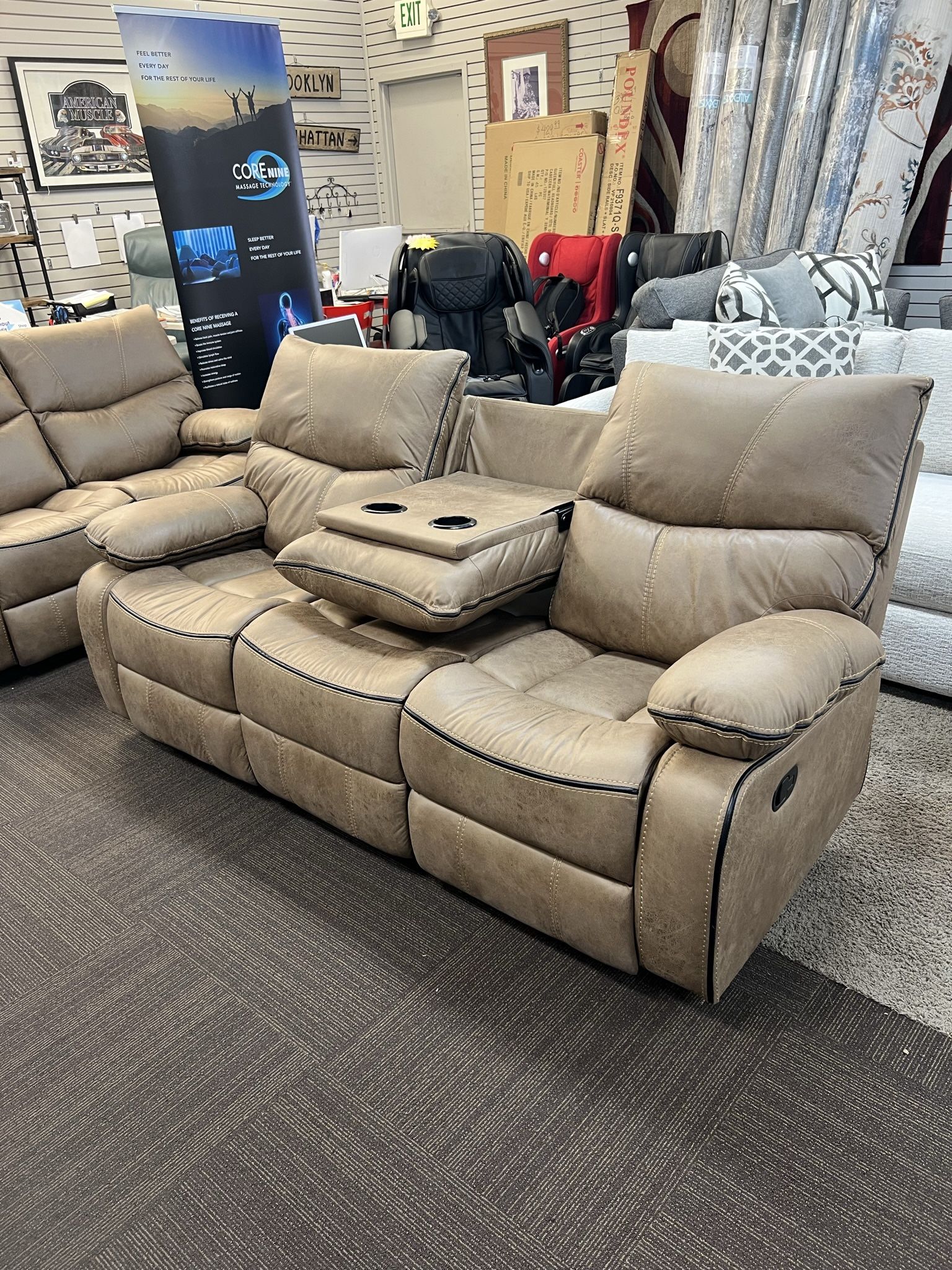 New Brown Leatherette Sofa/ Love Set