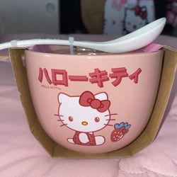 Hello kitty Ceramic Bowl With Chopsticks & Spoon 