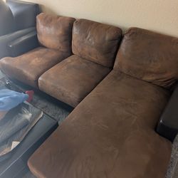 Brown and black 84" faux leather couch
