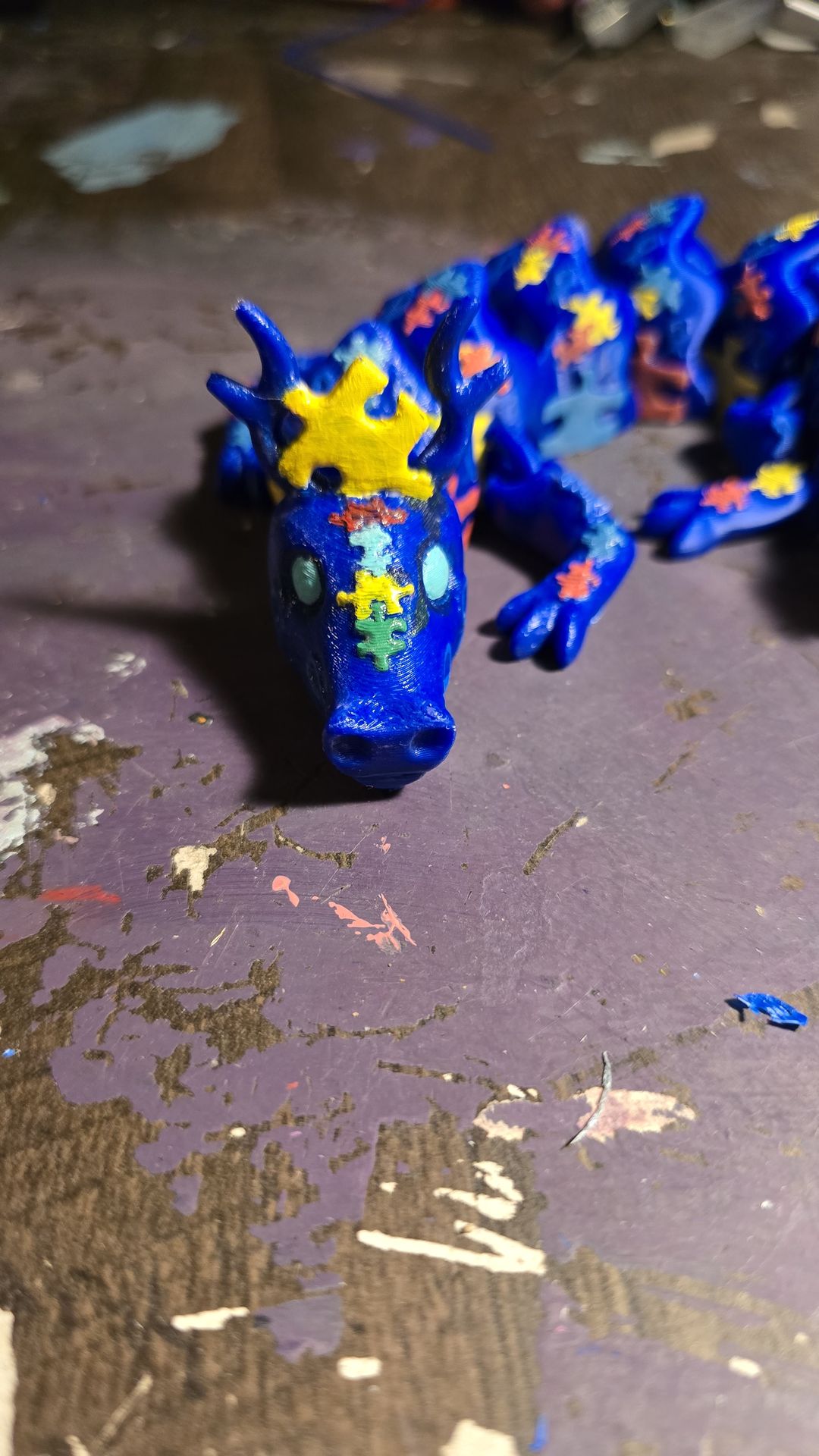 3d printed hand painted autism awareness dragon