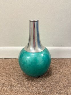 Teal and Silver Decorative Vase