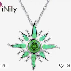 i fire, green opal, Sunburst pendant