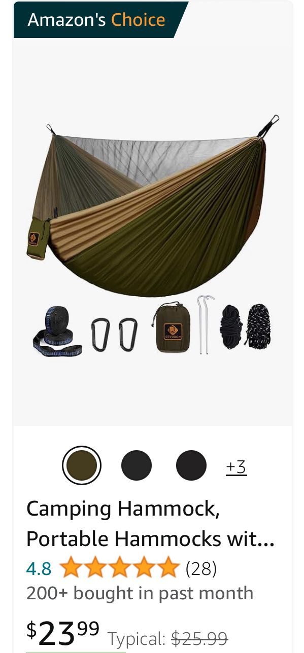 Camping Hammock, Portable Hammocks with Mosquito Net,Lightweight Nylon Parachute Hammock with 10ft Tree Straps,Camping Gear Must Haves for Travel Hiki