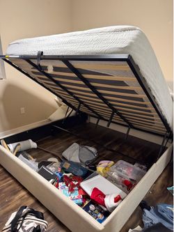Beige King Hydraulic Bed Frame