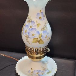 Hand-Painted Electric Floral Hurricane Lamp - Vintage Milk Glass Beauty