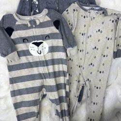 Gerber Gray Beige Animal Print Striped One-Piece Zip Bodysuit 3 Piece