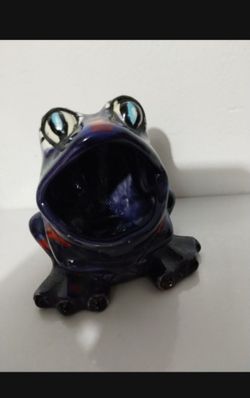 CERAMIC FROG FIGURINE SCRUBBY SPONGE HOLDER / PLANTER 5"