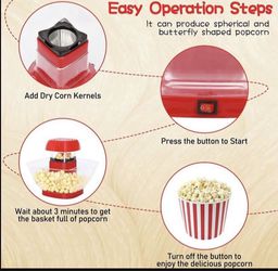 Hot Air Popcorn Popper Machine Home Electric Popcorn Maker w Large cup +top lid Thumbnail