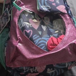 Girls Heart School Backpack 3pc. Scrunchies Pencil Case And Backpack