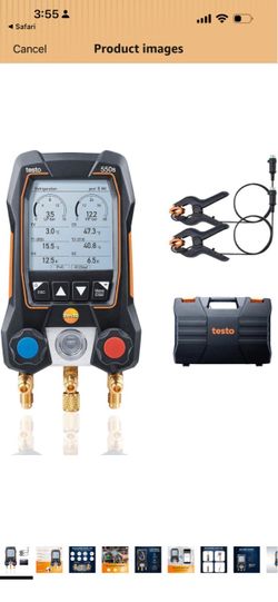 testo 550s AC Manifold Gauge Set – Manifold Gauges HVAC – Incl. 2 Wired Temperature Clamp Probes – Recharge Kit with Superheat, Subcooling For AC, Ref