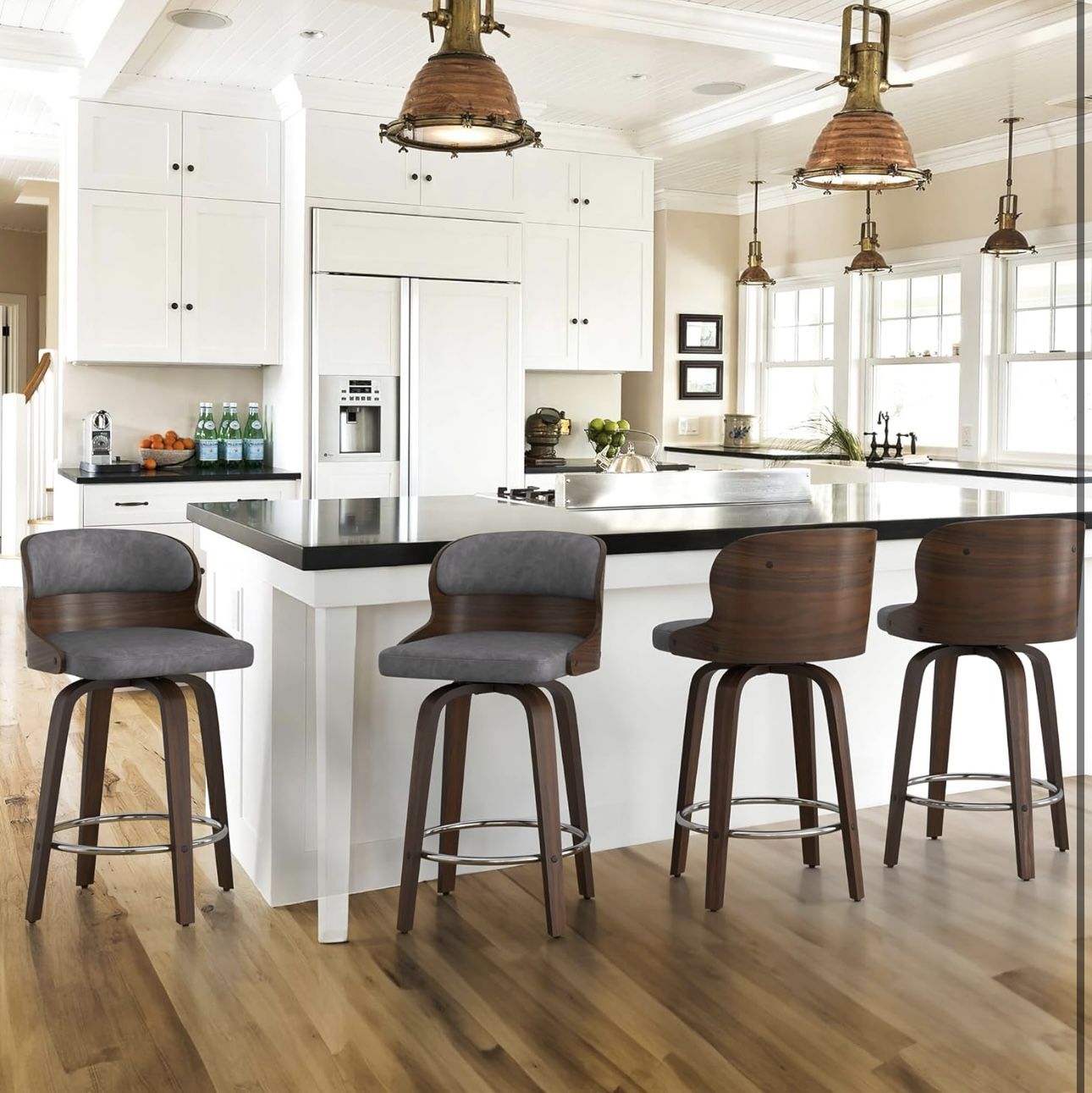 26”H Swivel Barstools, Set Of 4 Counter Height Bar Stools