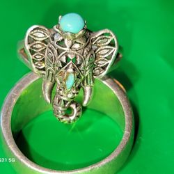 Sterling Silver & Turquoise Elephant Ring Sz6