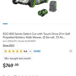 EGO POWER+ Electric Lawn Mower / Charger And Battery Included 