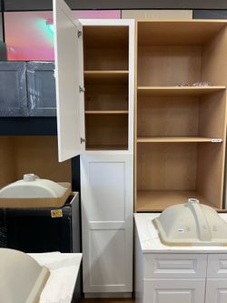 White shaker style kitchen pantry cabinet 18W-24D-96H