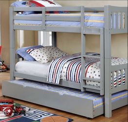 Brand New Grey Twin Size Bunk Bed (Trundle Sold Separately)